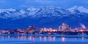 Anchorage Alaska skyline in winter