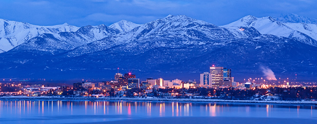 Anchorage Alaska skyline in winter