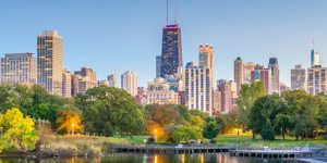 Chicago downtown skyline from Lincoln Park