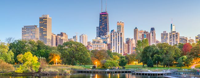 Chicago downtown skyline from Lincoln Park